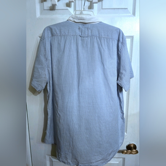 John Varvatos USA Blue and White Striped Short Sleeve Shirt Size XL - Picture 3 of 3